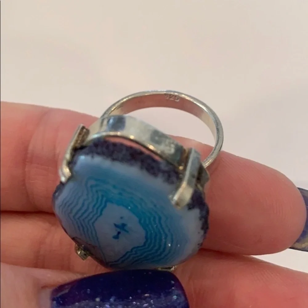 Silver sliced agate polished stone statement
